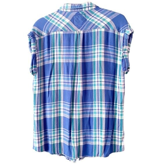 Rails Blue Plaid Button Front Collared Short Sleeve Shirt S - Picture 2 of 6